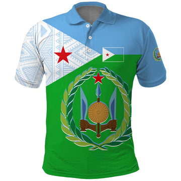 Djibouti Cultural Polo Shirt National Emblem, Tribal Motifs and Red Star Symbol of Unity TS04