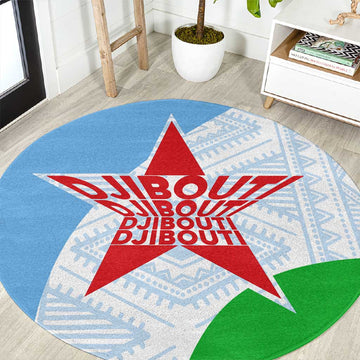 Djibouti Round Carpet Flag Tribal Motifs and Red Star Symbol of Unity TS04