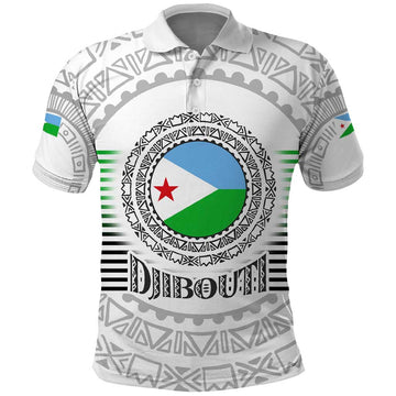 Djibouti Roots Polo Shirt Urban Streetwear with African Tribal Design & Patriotic Elements TS04