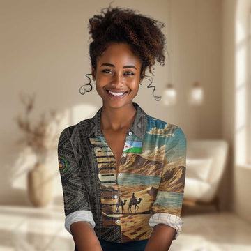 Djibouti Desert Women Casual Shirt Camel Riders and African Pattern TS04