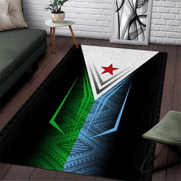 Djibouti Africa Area Rug Tribal Geometry Meets National Colors and Red Star Boldness TS04