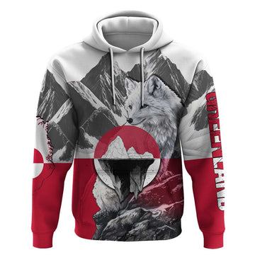 Greenland Hoodie with Arctic Fox, Mountains, and Frozen Yet Fierce Text Design TS04