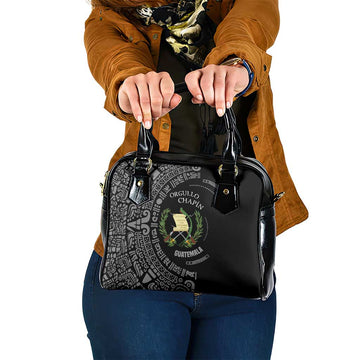 Guatemala National Emblem Shoulder Handbag with Mayan Pattern and Orgullo Chapin Quote Design TS04