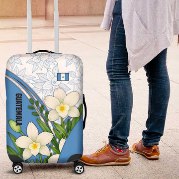 Guatemala White Monja Blanca Flower Luggage Cover with Blue Flag Theme and Floral Pattern Design TS04
