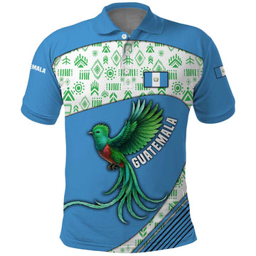 Guatemala Quetzal Bird Polo Shirt with Tribal Motif and Libre Como El Quetzal Design TS04