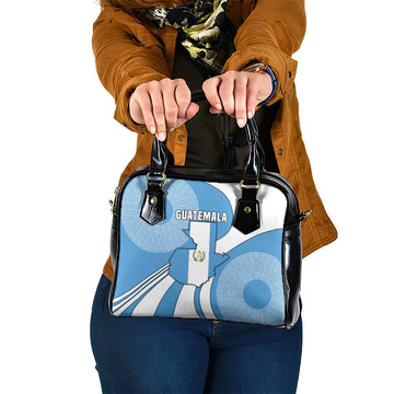 Guatemala Flag Map Shoulder Handbag with Blue White Swirl and Geometric Pattern Design TS04