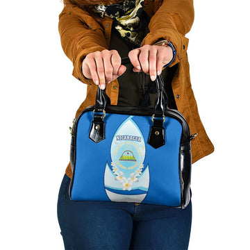 Nicaragua National Emblem Shoulder Handbag with White Flor de Sacuanjoche and Blue Gradient Design TS04