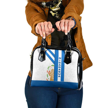 Nicaragua Cultural Art Shoulder Handbag with Blue White Stripes and Indigenous Motif Design TS04