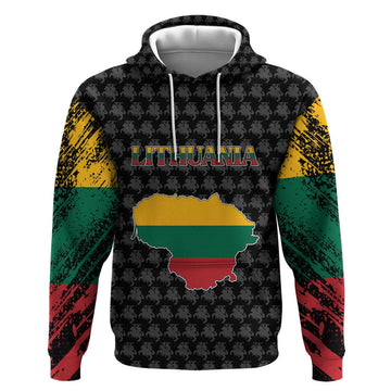 Lithuania Map Combined with National Coat of Arms Hoodie Patriotic Design TS04