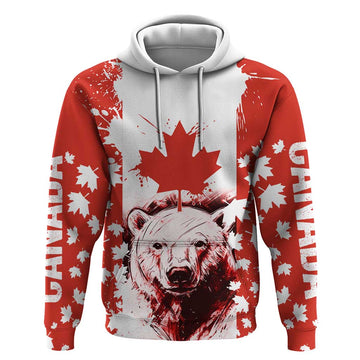 Canada Bear Hoodie with Maple Leaf and Rocky Mountain Design TS04