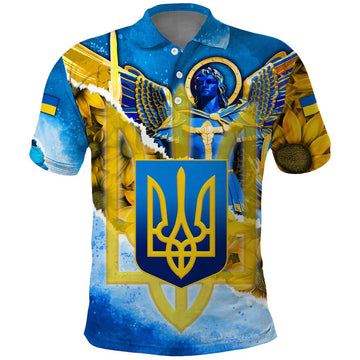 Ukraine Archangel Michael Polo Shirt with Trident Emblem and Sunflowers Design TS04