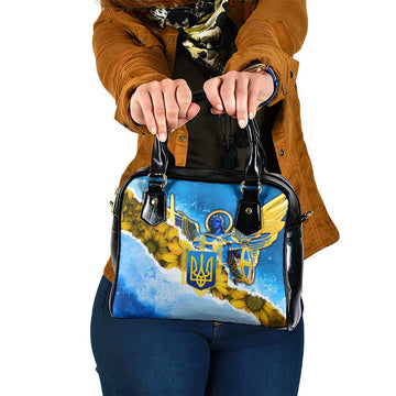 Ukraine Archangel Michael Shoulder Handbag with Trident Emblem and Sunflowers Design TS04