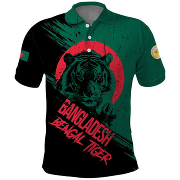 Bangladesh Bengal Tiger Polo Shirt with National Flag and Emblem Design TS04