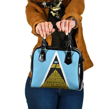 Saint Lucia Tribal Triangle Design Shoulder Handbag with Flag Colors and The Land The People The Light Quote TS04