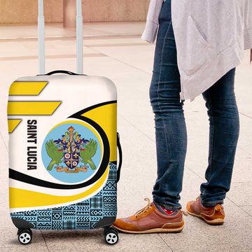 Saint Lucia Modern Tribal Crest Design Luggage Cover with Flag Colors and Bold Text Layout TS04