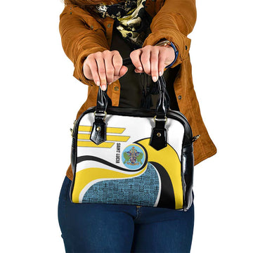 Saint Lucia Modern Tribal Crest Design Shoulder Handbag with Flag Colors and Bold Text Layout TS04