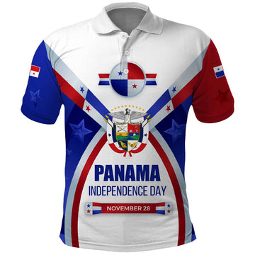 Panama Independence Day Polo Shirt with National Coat of Arms and Red Blue Star Design TS04