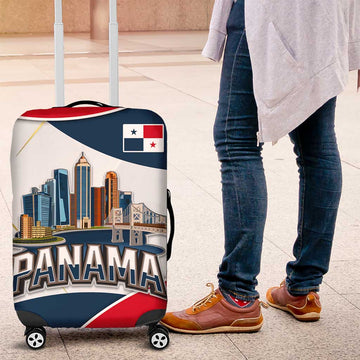 Panama City Skyline Luggage Cover with National Coat of Arms and Red Blue Flag Theme TS04