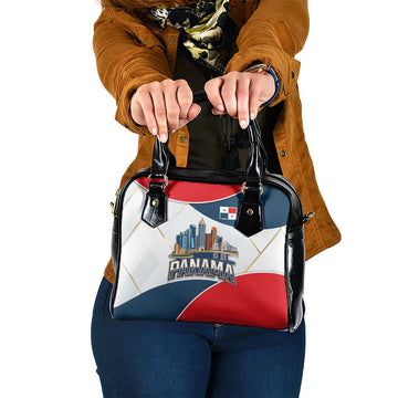 Panama City Skyline Shoulder Handbag with National Coat of Arms and Red Blue Flag Theme TS04