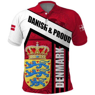 Denmark Polo Shirt Danish Coat of Arms, National Flag, Bold Scandinavian Heritage Design TS04