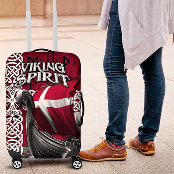 Denmark Viking Longship Luggage Cover Norse Rune & Celtic Cross Danish Flag TS04