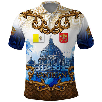 Vatican Baroque Polo Shirt St. Peters Basilica & Catholic Flag Gold Ornate TS04