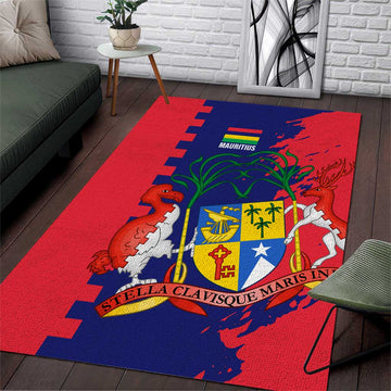 Afro Mauritius Area Rug Map Design with Flag Coat of Arms TS04