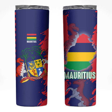 Afro Mauritius Skinny Tumbler Map Design with Flag Coat of Arms TS04