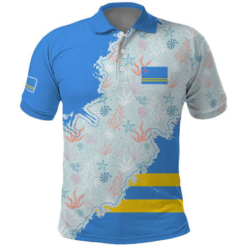 Aruba Polo Shirt with Marine Patterns Ocean-Inspired Design TS04
