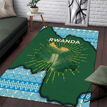 Rwanda Area Rug with Green Nature Map Waterfall Sunburst Spirit TS04