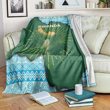 Rwanda Blanket with Green Nature Map Waterfall Sunburst Spirit TS04