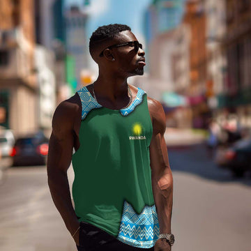 Rwanda Men Tank Top with Green Nature Map Waterfall Sunburst Spirit TS04