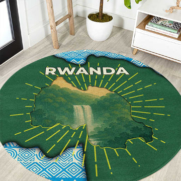 Rwanda Round Carpet with Green Nature Map Waterfall Sunburst Spirit TS04