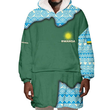 Rwanda Wearable Blanket Hoodie with Green Nature Map Waterfall Sunburst Spirit TS04
