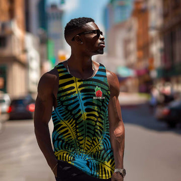 Rwanda Men Tank Top with Gorilla Family Kwita Izina Leaf Jungle Spirit TS04