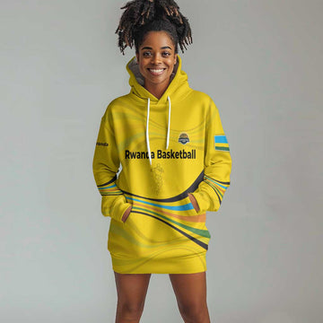Rwanda Hoodie Dress with Basketball League Court Hoop Yellow Wave Spirit TS04