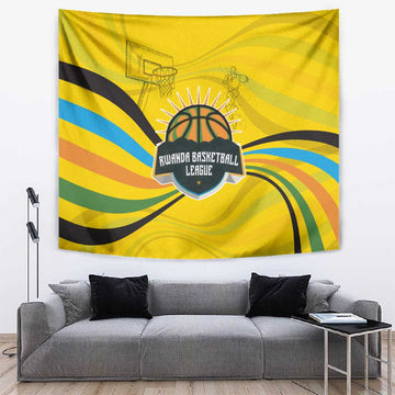 Rwanda Tapestry with Basketball League Court Hoop Yellow Wave Spirit TS04