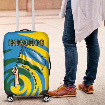 Rwanda Luggage Cover with Imigongo Spiraling Flag Hand Wave Time Spirit TS04