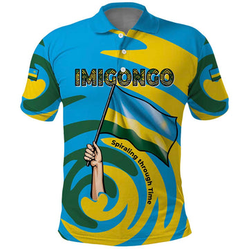 Rwanda Polo Shirt with Imigongo Spiraling Flag Hand Wave Time Spirit TS04