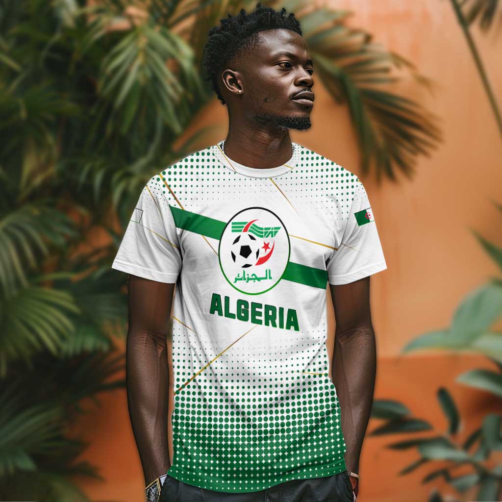 Algeria Soccer T shirt with Desert Warriors Text and National Flag Design TS04