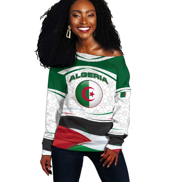 Algeria Off Shoulder Sweater with National Flag and Coat of Arms Crest Design TS04