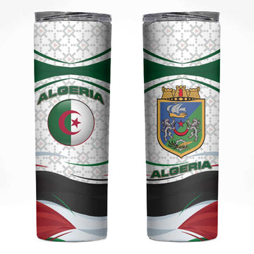 Algeria Skinny Tumbler with National Flag and Coat of Arms Crest Design TS04
