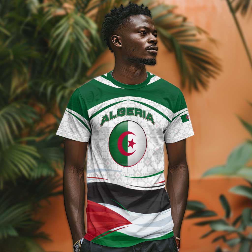 Algeria T shirt with National Flag and Coat of Arms Crest Design TS04