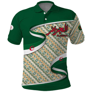 Algeria Polo Shirt with Arabic Calligraphy and Traditional Pattern Design TS04