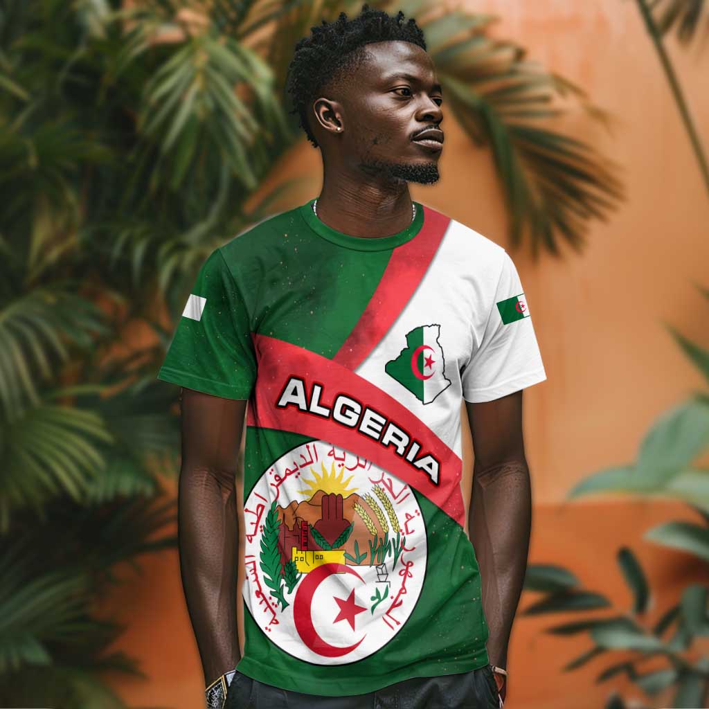 Algeria T shirt with National Emblem and Map Design TS04