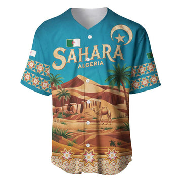 Sahara Algeria Baseball Jersey with Desert Camel Landscape and Islamic Motif Design TS04