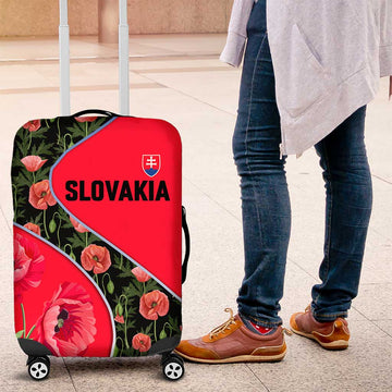 Slovakia Coat of Arms Luggage Cover with Red Poppy Flowers and Bold Flag Colors Design TS04