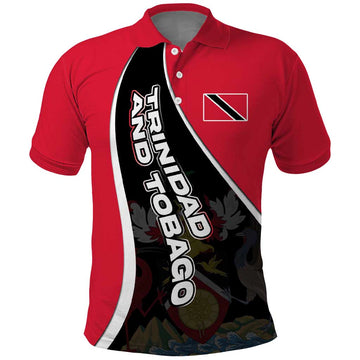 Trinidad and Tobago Flag Crest Design Polo Shirt with Bold Red Black Diagonal Layout TS04