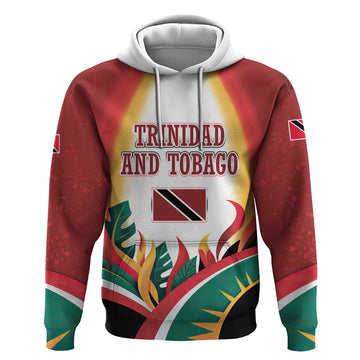 Trinidad and Tobago Scarlet Ibis Hoodie with Tropical Leaves and National Flag Design TS04