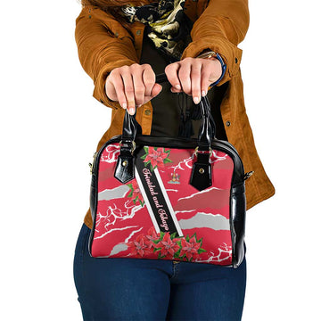 Trinidad and Tobago Red Poinsettia Shoulder Handbag with National Crest and Diagonal Flag Sash Design TS04
